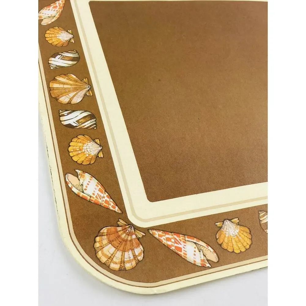 Vintage Hallmark 6 Paper Placemats Seashells Retro Beach Brown 11” X 14” Unused